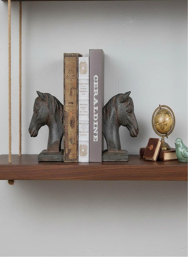 Braxio Horse Bookends Vintage Decor - Set of 2 Antique Rust Finished Horse Head Book Ends for Shelves Desk Office Decor Gifts 5.3 x 3.7 x 7 Inches - Image 3