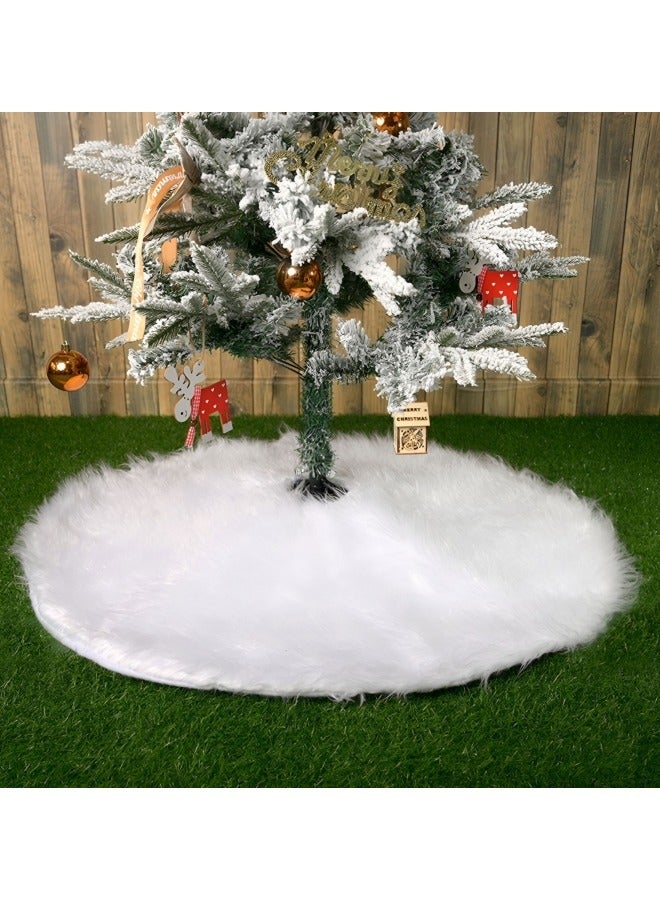 GGEROU Christmas Tree Plush Skir, 6cm Long White Faux Fur Tree Mat 120cm - Image 1