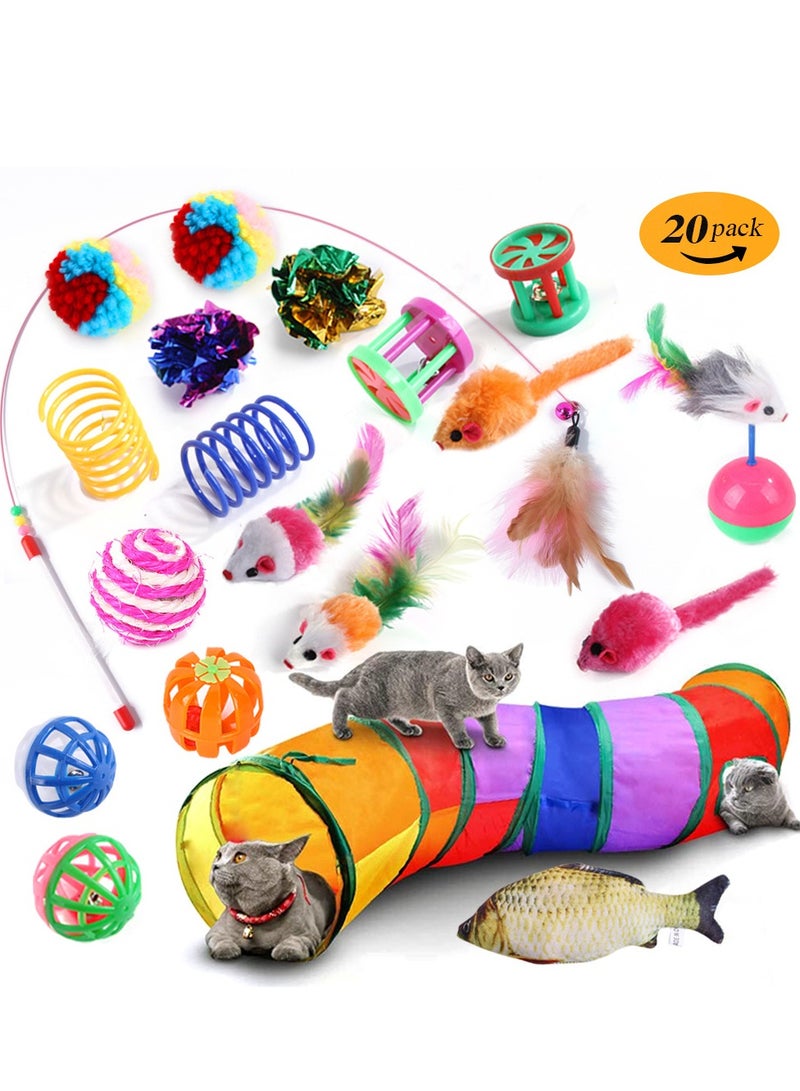 20 قطعة ألعاب القط الملحقات التفاعلية - اكسسوارات القط للقطط في الأماكن المغلقة ، ولعب القطط ، ونفق القط وخيمة ، وألعاب القط للعض ، وألعاب القطط للقطط ، والأسماك لعبة القط لمحبي القطط ... - Image 1