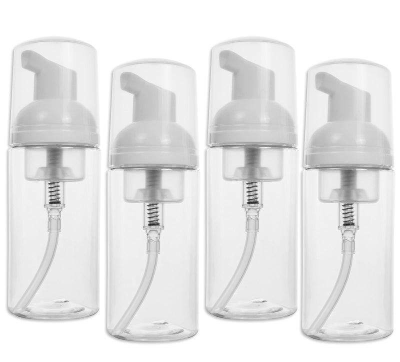 BienBion 2oz Travel-Sized Foaming Pump Bottles, 4PCS Empty Foam Pump Bottle, Refillable Travel Size Mousse Bottle, Hand Soap Shampoo Lash Shampoo Foaming Soap Dispenser, BPA Free(Clear) - Image 1