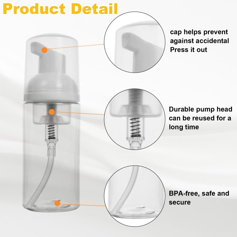 BienBion 2oz Travel-Sized Foaming Pump Bottles, 4PCS Empty Foam Pump Bottle, Refillable Travel Size Mousse Bottle, Hand Soap Shampoo Lash Shampoo Foaming Soap Dispenser, BPA Free(Clear) - Image 3