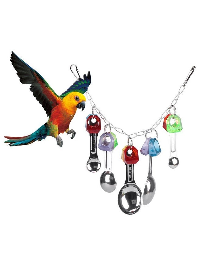 Fdit Bird Chew Toy with Metal Spoons Colorful Hanging Chewing Toy Lovebirds Cage for Parrots Parakeet Cockatiel Conure - Image 3