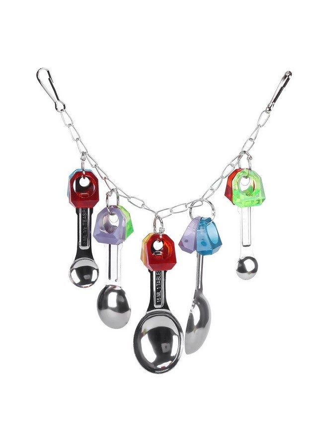 Fdit Bird Chew Toy with Metal Spoons Colorful Hanging Chewing Toy Lovebirds Cage for Parrots Parakeet Cockatiel Conure - Image 1