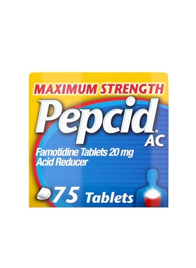 Pepcid Pepcid AC Maximum Strength Heartburn Relief Tablets OTC Medicine Prevents Relieves Heartburn Due to Acid Indigestion 20mg Famotidine Acid Reducer FastActing 75 Ct  - Image 1