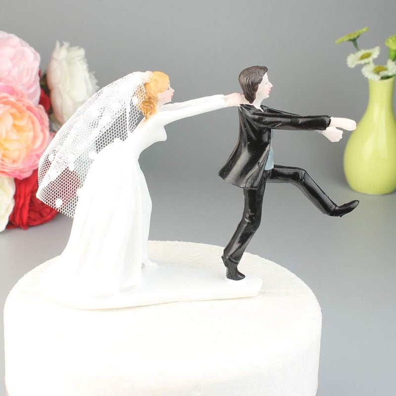 klarako Naughty Reluctant Groom Bride Resin Figurine Wedding Cake Topper Wedding Decor - Image 3