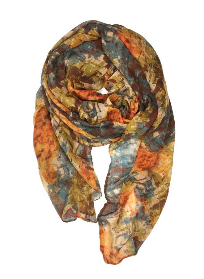 YOUR SMILE - Lightweight Scarf Beach Towels Pareo Fashion Flowers Print Shawl Wrap For Women For Spring Summer(Orange/Yellow Abstract) - Image 1