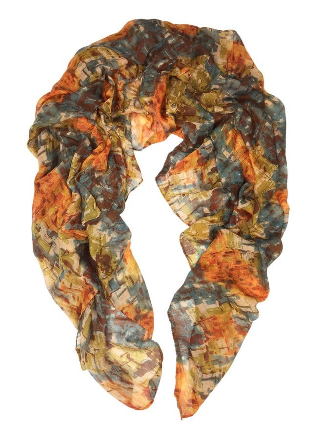 YOUR SMILE - Lightweight Scarf Beach Towels Pareo Fashion Flowers Print Shawl Wrap For Women For Spring Summer(Orange/Yellow Abstract) - Image 1