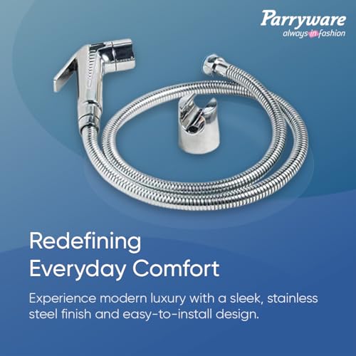 PARRYWARE Splash Series Health Faucet/Toilet Gun (Stainless Steel) | PVC Pipe, Wall Hook Included, ABS Body | Toilet Spray Gun/Health Faucet Set with Pipe/Hose and Wall Hook | T9805A1 - Image 2