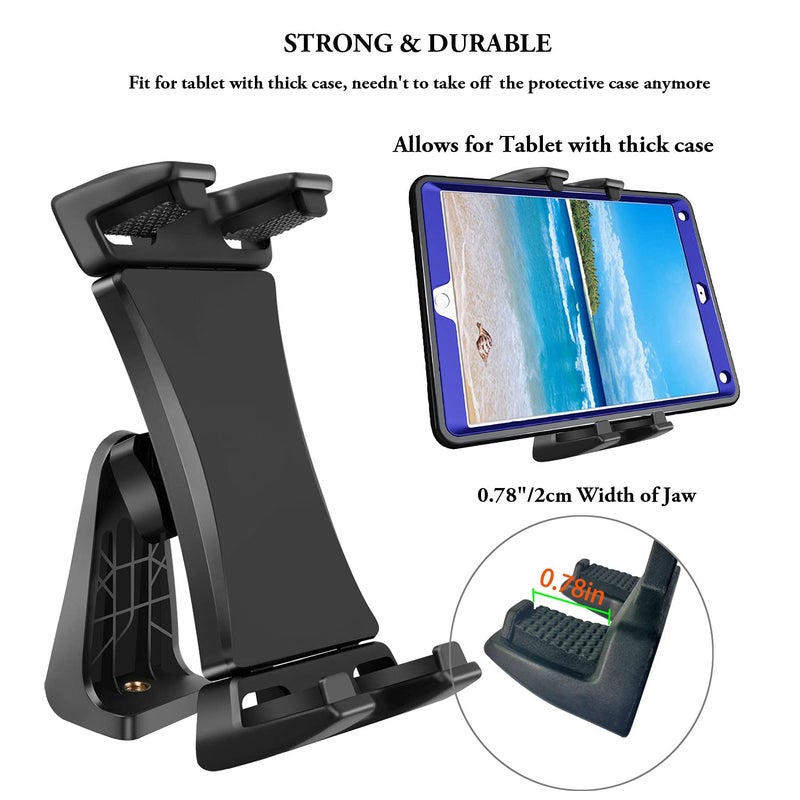 Peastrex IPad Tripod Mount Adapter 360 Degree Rotatable Universal Tablet Clamp Holder for iPad Pro 12.9 11 10.5, iPad Air Mini, Surface Tab, Galaxy Tab and 3.5 to 13.5in Phone Tablet, for Tripod, Monopod - Image 2