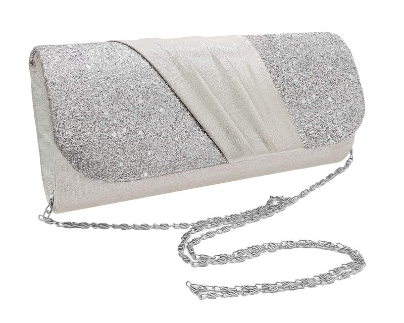 VRITRAZ Stylish & Fancy, Evening Party Bridal Wedding Clutch Purse for Women and Girl's (Color-Silver) - Image 5