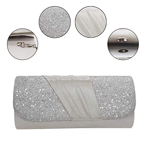 VRITRAZ Stylish & Fancy, Evening Party Bridal Wedding Clutch Purse for Women and Girl's (Color-Silver) - Image 3