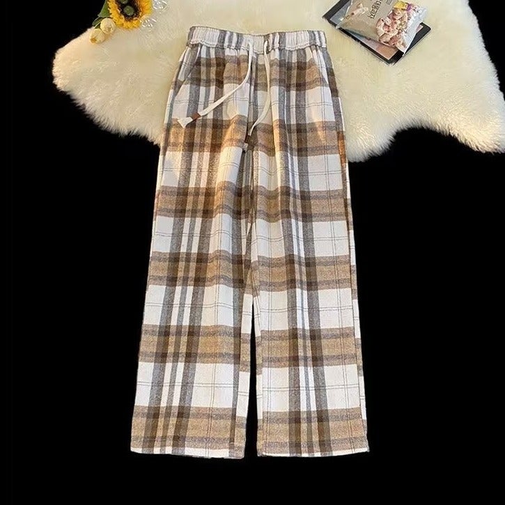 Japanese Style Retro Plaid Casual Pants Men'S And Women'S 2023 Lazy Style Walking Straight Ripped Wide Leg Pants - Image 5
