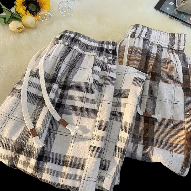 Japanese Style Retro Plaid Casual Pants Men'S And Women'S 2023 Lazy Style Walking Straight Ripped Wide Leg Pants - Image 3