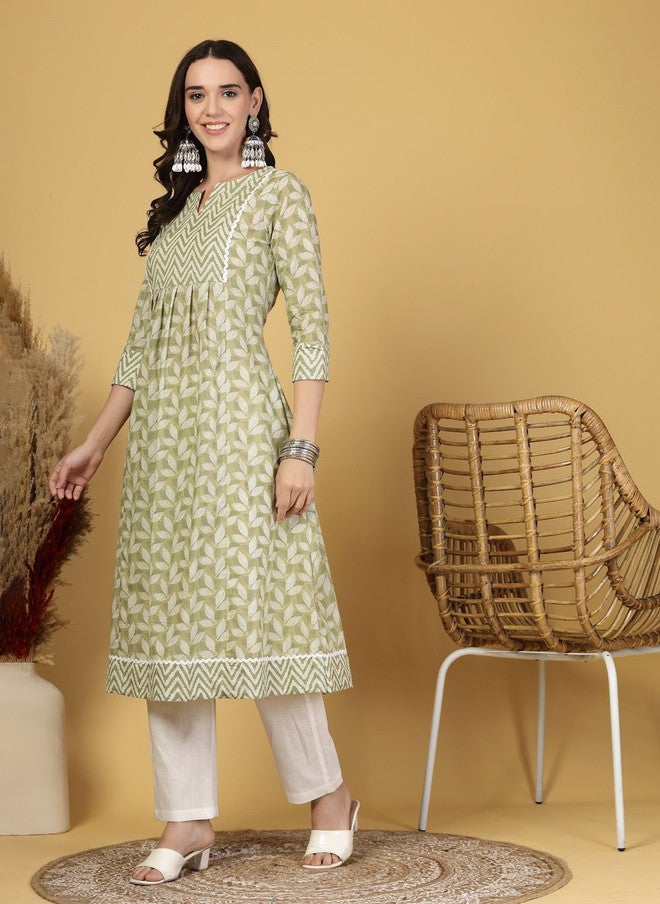 LARGISH Women Floral Printed A-Line Kurta in Green - Image 3