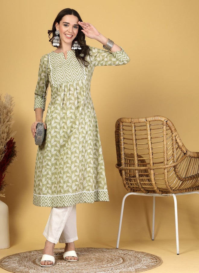 LARGISH Women Floral Printed A-Line Kurta in Green - Image 5