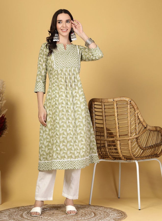 LARGISH Women Floral Printed A-Line Kurta in Green - Image 1