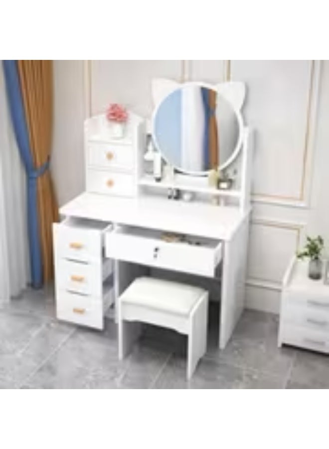 إيروريكس تسريحة غرفة نوم مع مرآة مكياج LED – خزانة تخزين متعددة الأدراج مع كرسي وواجهة USB (80×35×120 سم) - Image 1