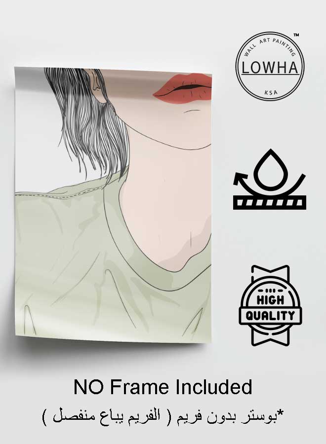 لوحة بوستر ديكور لوحة بدون فريم مع أربع قطع منفصلة من اللاصق ذو الوجهين تصميم وجه فتاة غرفة النوم غرفة المعيشة وديكور المكتب - Image 3