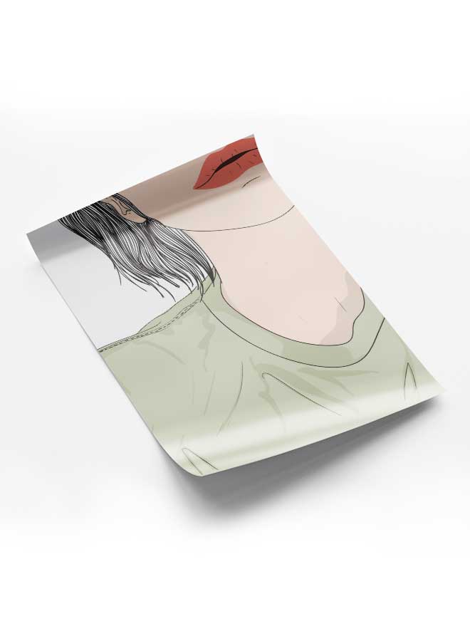 لوحة بوستر ديكور لوحة بدون فريم مع أربع قطع منفصلة من اللاصق ذو الوجهين تصميم وجه فتاة غرفة النوم غرفة المعيشة وديكور المكتب - Image 1