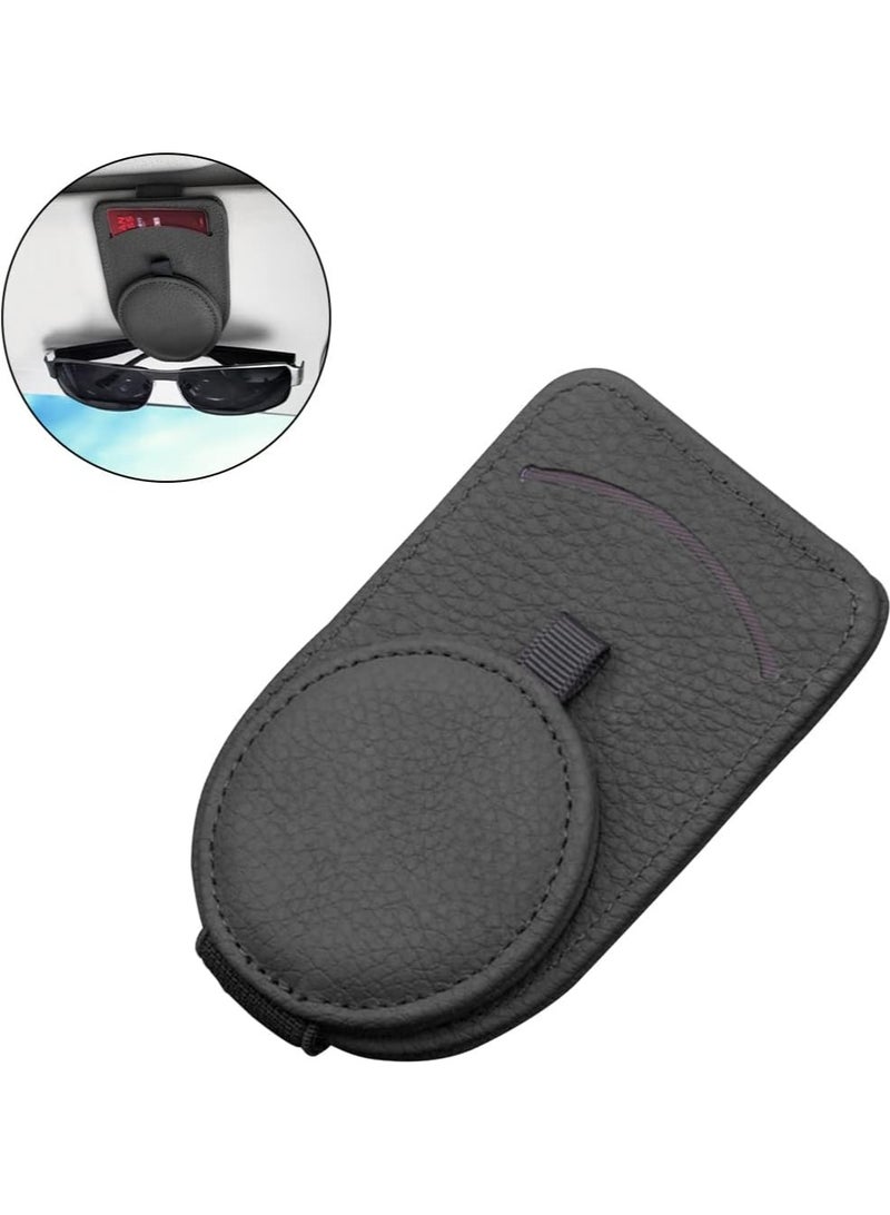 Mmmon Magnetic Leather Sunglass Holder for Car, EyeglassesHolder Clip with Magnet Adsorption for Car Sun Visor, SunglassesMount for Storing Glasses Card, Car Accessories (Black) - Image 1