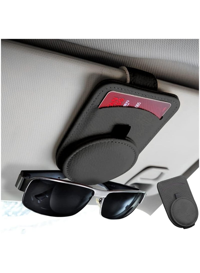 Mmmon Magnetic Leather Sunglass Holder for Car, EyeglassesHolder Clip with Magnet Adsorption for Car Sun Visor, SunglassesMount for Storing Glasses Card, Car Accessories (Black) - Image 2