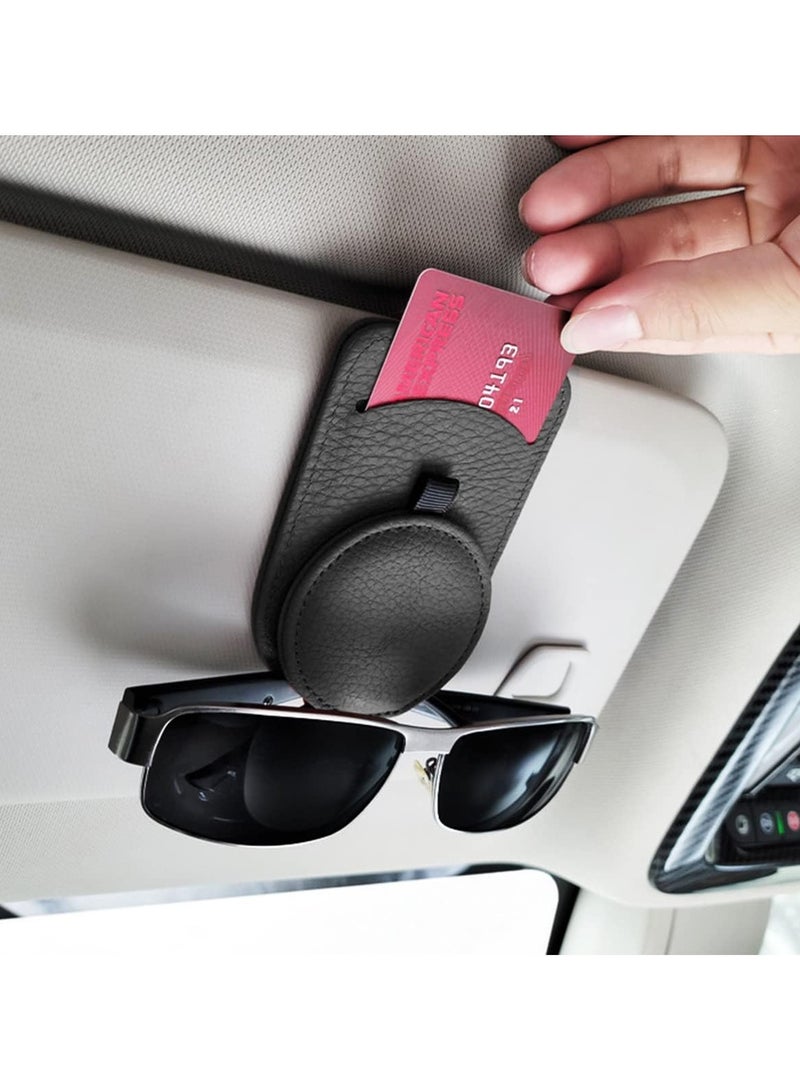 Mmmon Magnetic Leather Sunglass Holder for Car, EyeglassesHolder Clip with Magnet Adsorption for Car Sun Visor, SunglassesMount for Storing Glasses Card, Car Accessories (Black) - Image 3