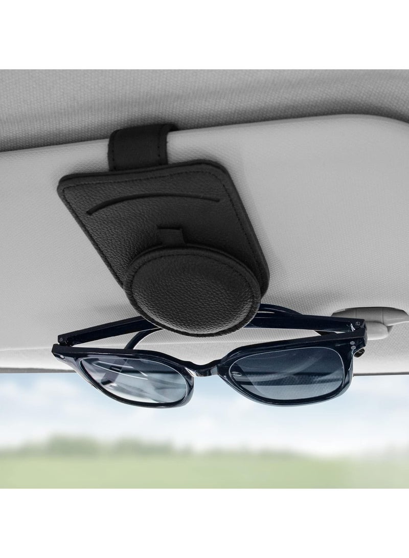 Mmmon Magnetic Leather Sunglass Holder for Car, EyeglassesHolder Clip with Magnet Adsorption for Car Sun Visor, SunglassesMount for Storing Glasses Card, Car Accessories (Black) - Image 4