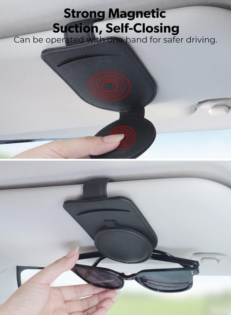 Mmmon Magnetic Leather Sunglass Holder for Car, EyeglassesHolder Clip with Magnet Adsorption for Car Sun Visor, SunglassesMount for Storing Glasses Card, Car Accessories (Black) - Image 5