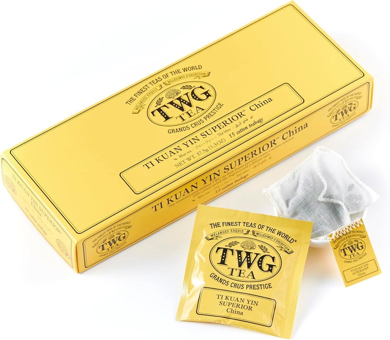 TWG Tea Ti Kuan Yin Superior Oolong Tea Gift Set - 15 Hand Sewn Cotton Teabags with Sweet Orchid-Like Fragrance - Image 1