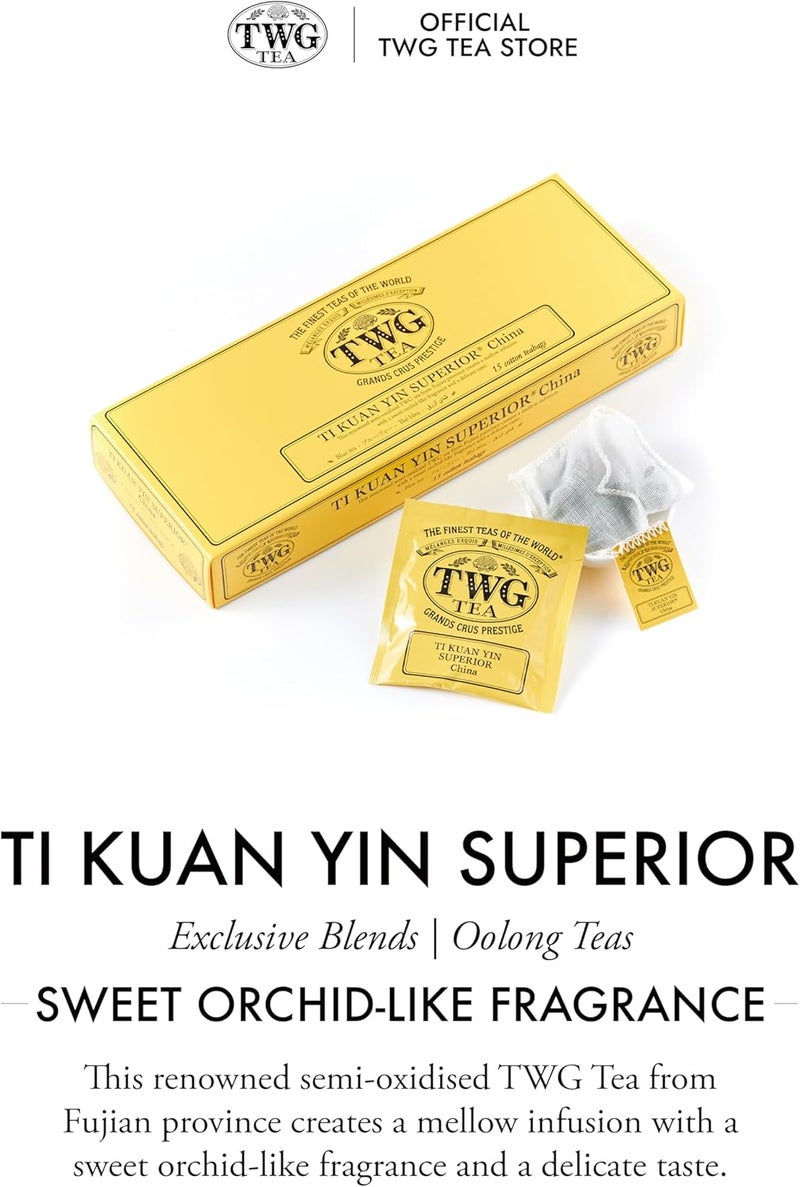 TWG Tea Ti Kuan Yin Superior Oolong Tea Gift Set - 15 Hand Sewn Cotton Teabags with Sweet Orchid-Like Fragrance - Image 3