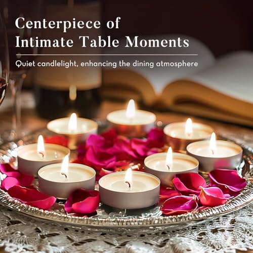 Ashlux Unscented Palm Tea Lights Candles 100 Pack Bulk, 4.5 Hours Long Burning White Tea Lights,Non-Paraffin, Smokeless, Mini Tealight Votive Candles for Wedding, Christmas Lights, Party, Christmas - Image 4