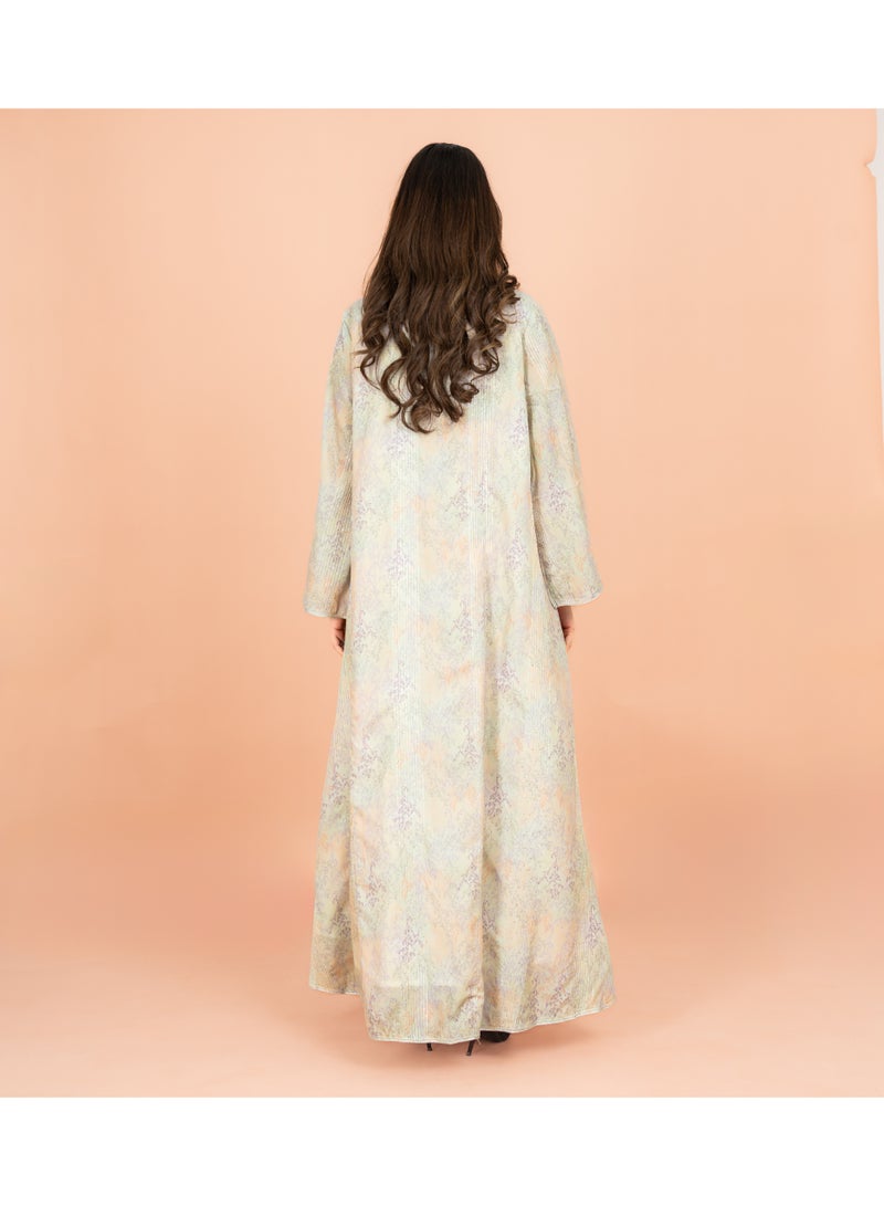 اكسا جلابية بطبعات أنيقة وقصة مستقيمة من ماندارين كولار - Image 4