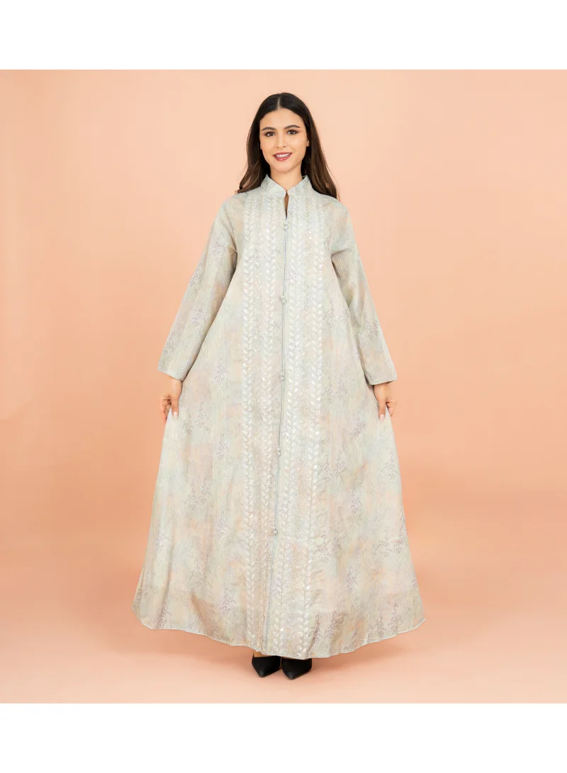 اكسا جلابية بطبعات أنيقة وقصة مستقيمة من ماندارين كولار