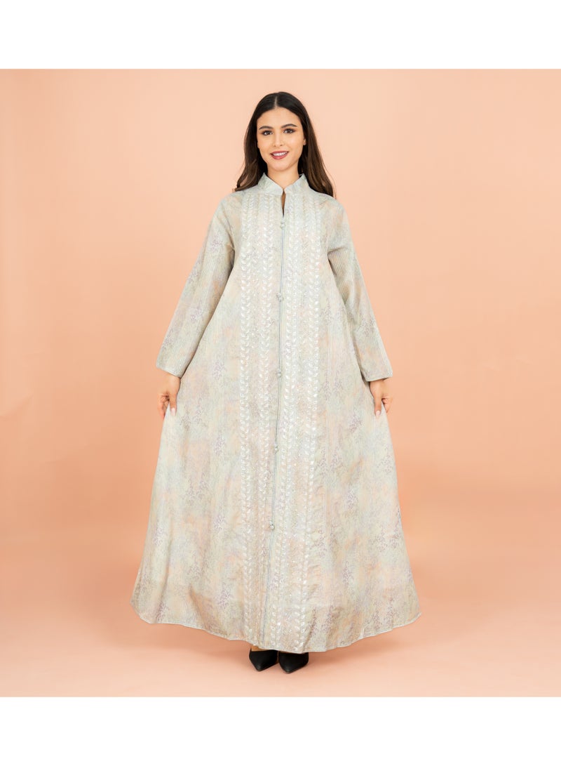 اكسا جلابية بطبعات أنيقة وقصة مستقيمة من ماندارين كولار - Image 1