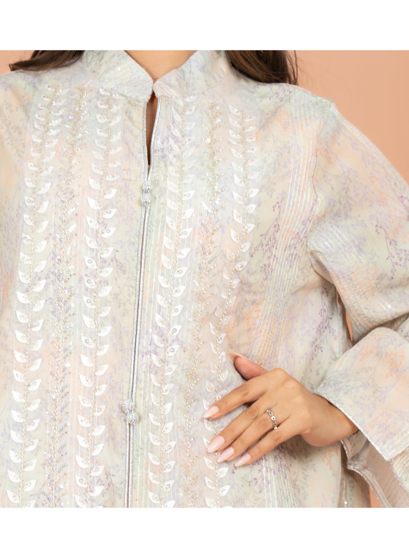 اكسا جلابية بطبعات أنيقة وقصة مستقيمة من ماندارين كولار - Image 2