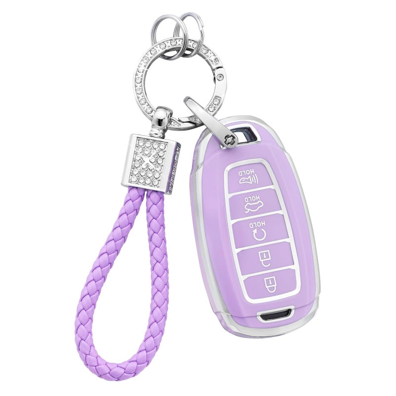 PIFOOG Elantra Key Fob Cover Fit for Hyundai 2023 2022 2021 Palisade 5 Button Car Keys Case Shell Protector Full Covers Bling Keychain Accessories Girly Women Cute TPU Purple - Image 1