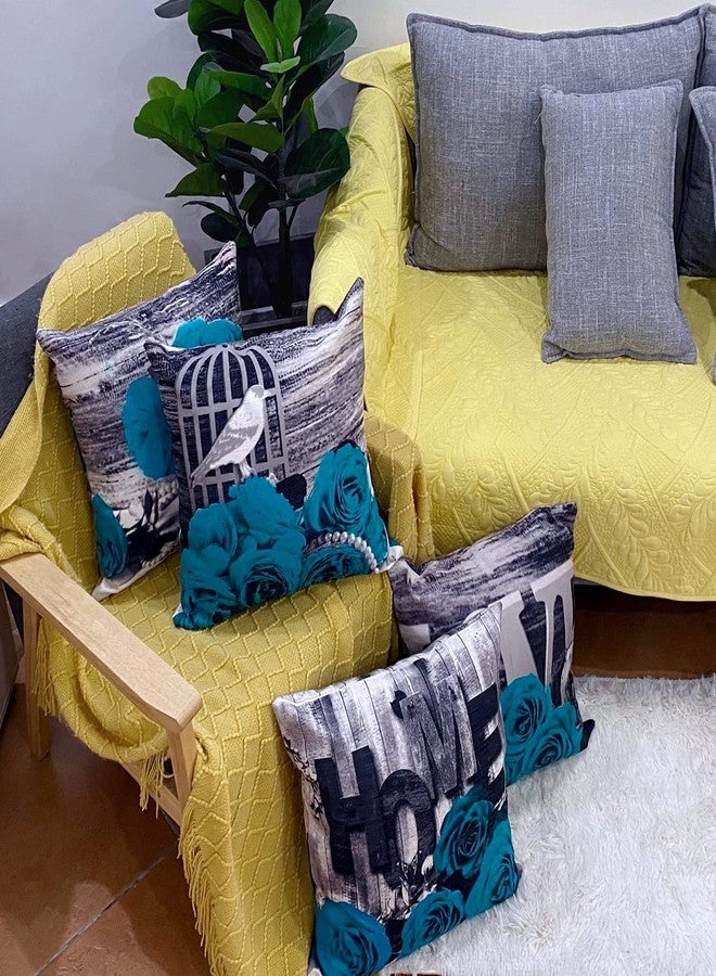 YOOOAHU Turquoise Throw Pillow Covers 18x18 Set of 4 Farmhouse Grey Teal Pillow Cover for Couch Outdoor Patio Furniture Decorative Linen Cotton Rose Flower Cushion Case Bed Sofa Living Room Home Decorations - Image 4