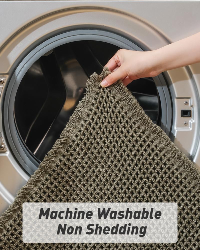 AMOAMI سجادة عداء وافل ترقية فائقة امتصاص الحمامات غير الانزلاق لآلة الحمام قابلة للغسل السجادة العداءة مع شرابات مثالية لغرفة نوم في الردهة غرفة غسيل خضراء 2 '× 6' (24 "× 72" ") - Image 5