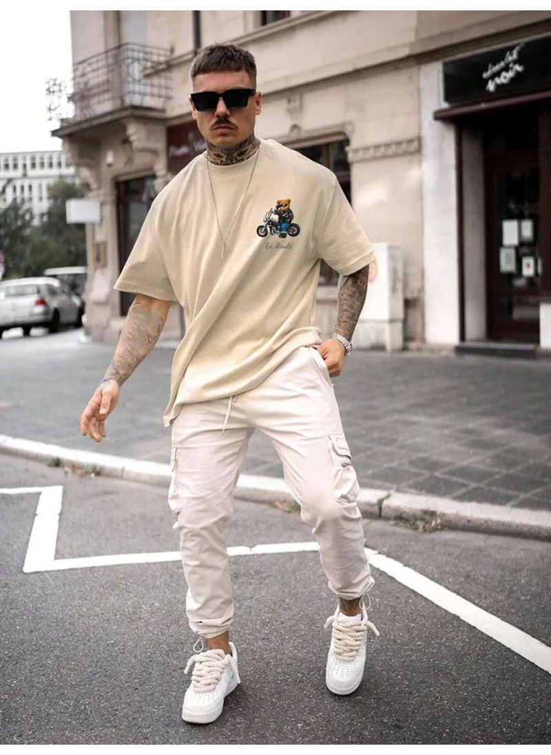 دوغ فش Printed Oversize Beige Men's T-Shirt