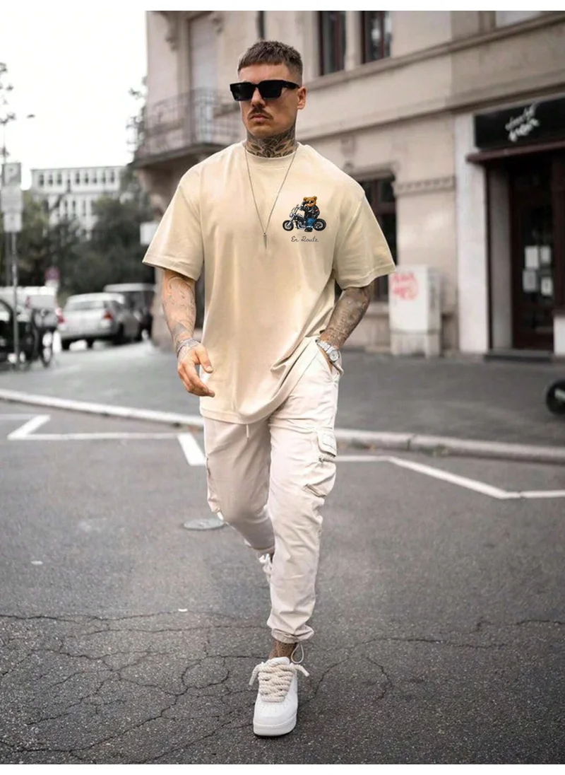 دوغ فش Printed Oversize Beige Men's T-Shirt