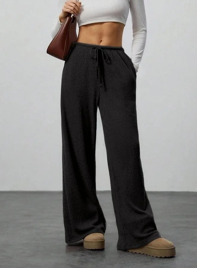 تايك تو women's texture drawstring waist wide leg pants