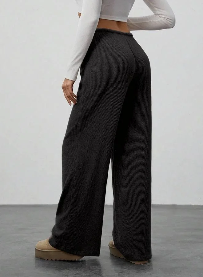 تايك تو women's texture drawstring waist wide leg pants