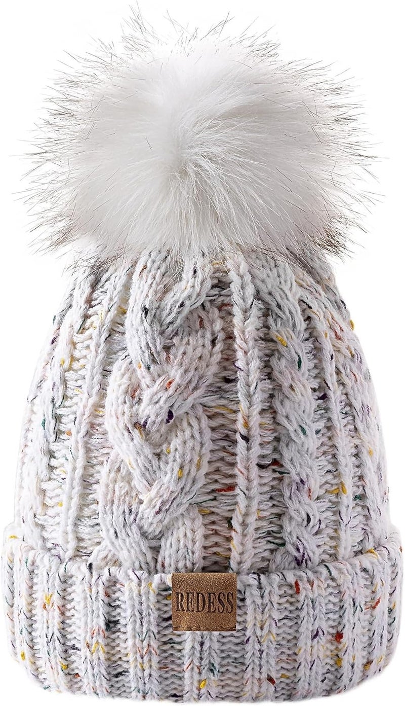 REDESS Women Winter Pompom Beanie Hat with Warm Fleece Lined, Thick Slouchy Snow Knit Skull Ski Cap - Image 1