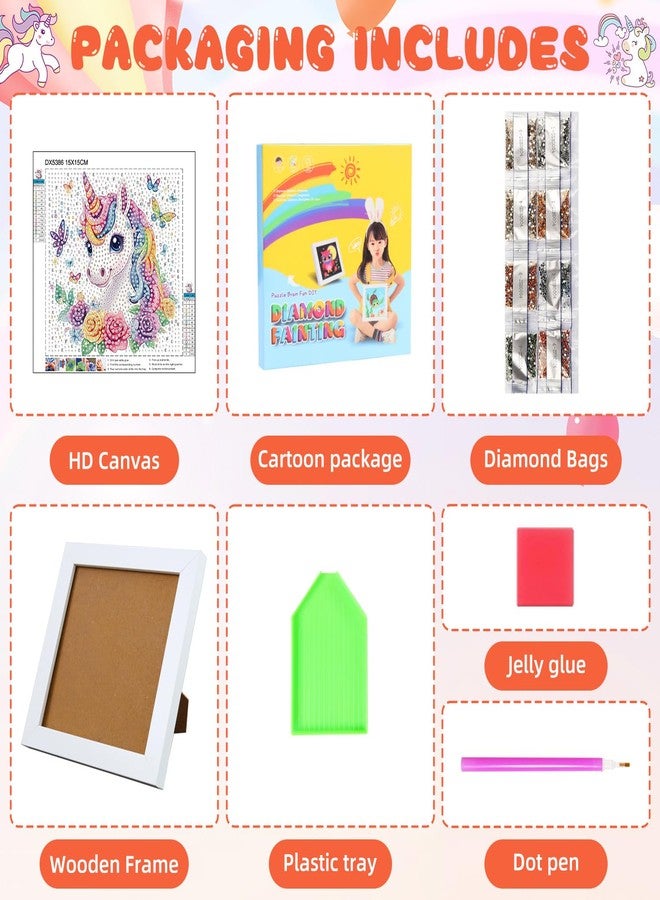 Mandun Unicorn Diamond Art Kits for Beginners, DIY 5D Diamond Painting Kits with Wooden Frame, Full Round Drill Gem Art Home Wall Decor 7x7 inch - Image 4