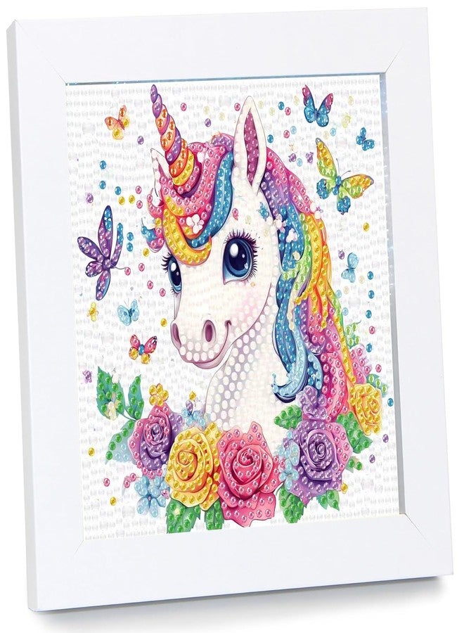 Mandun Unicorn Diamond Art Kits for Beginners, DIY 5D Diamond Painting Kits with Wooden Frame, Full Round Drill Gem Art Home Wall Decor 7x7 inch - Image 1