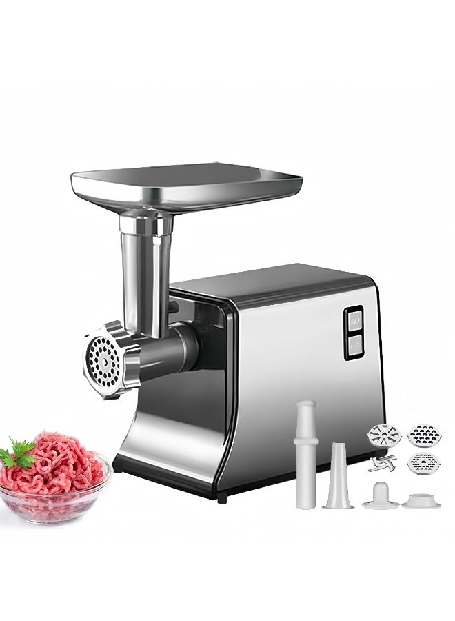 ET-LIFE Electric Meat Grinder, 1000W, Stainless Steel Food Grinder High Volume Mincer, Sausage Stuffer Tube for Home Kitchen Use, Grinding Meat, Fish, Vegetable, Sausage Maker Silver - Image 1