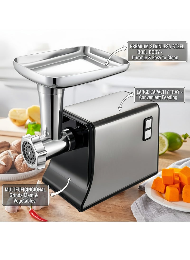 ET-LIFE Electric Meat Grinder, 1000W, Stainless Steel Food Grinder High Volume Mincer, Sausage Stuffer Tube for Home Kitchen Use, Grinding Meat, Fish, Vegetable, Sausage Maker Silver - Image 4