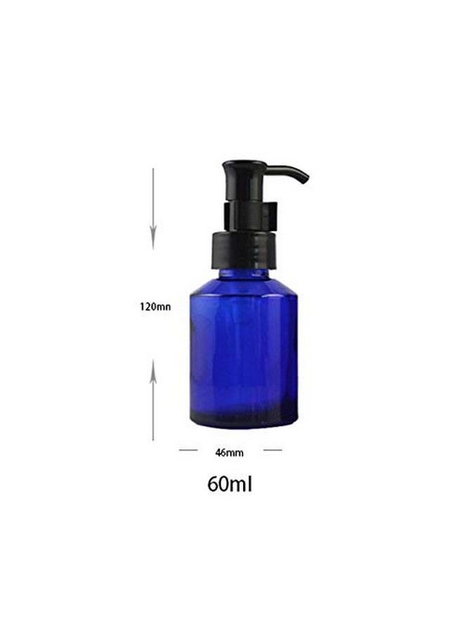 Elandy - 2Pcs 60Ml/3Oz Blue Glass Pump Bottles With Black Pump Top Cosmetic Makeup Cream Lotion Sample Packing Toiletries Liquid Storage Container Vial Jar Pots For Essential Oil Emulsion Essence - Image 1