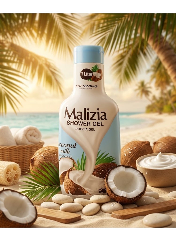 Malizia Softening Shower Gel, Coconut Milk, 1 Litre - Image 2