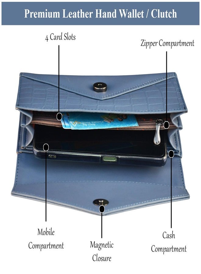 Saugat Traders Hand Wallet for Women, Girls - Women Hand Wallet Stylish Clutch - Designer Wallet Blue - Premium Leather - Image 2